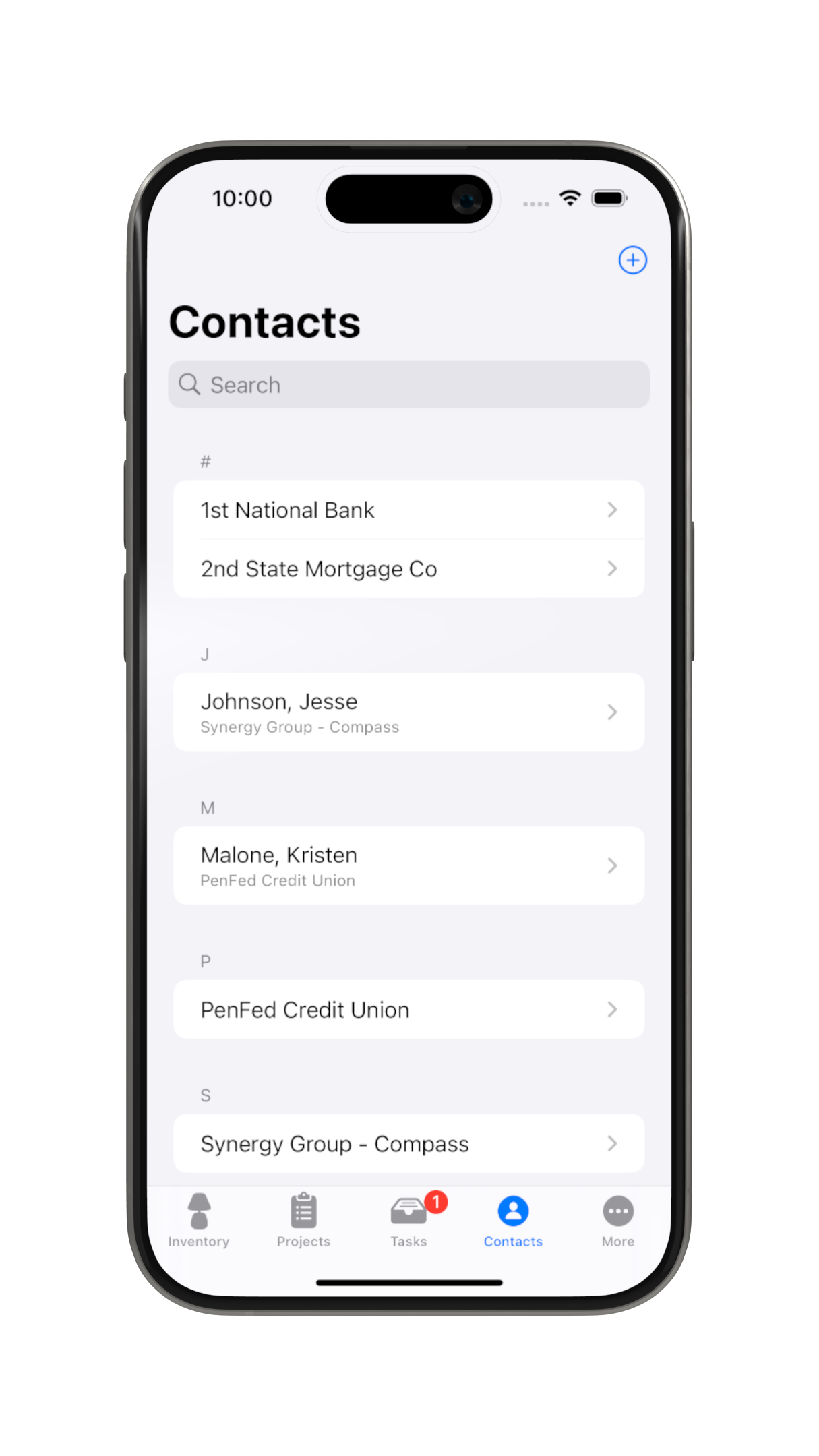 Stager app's contact list page