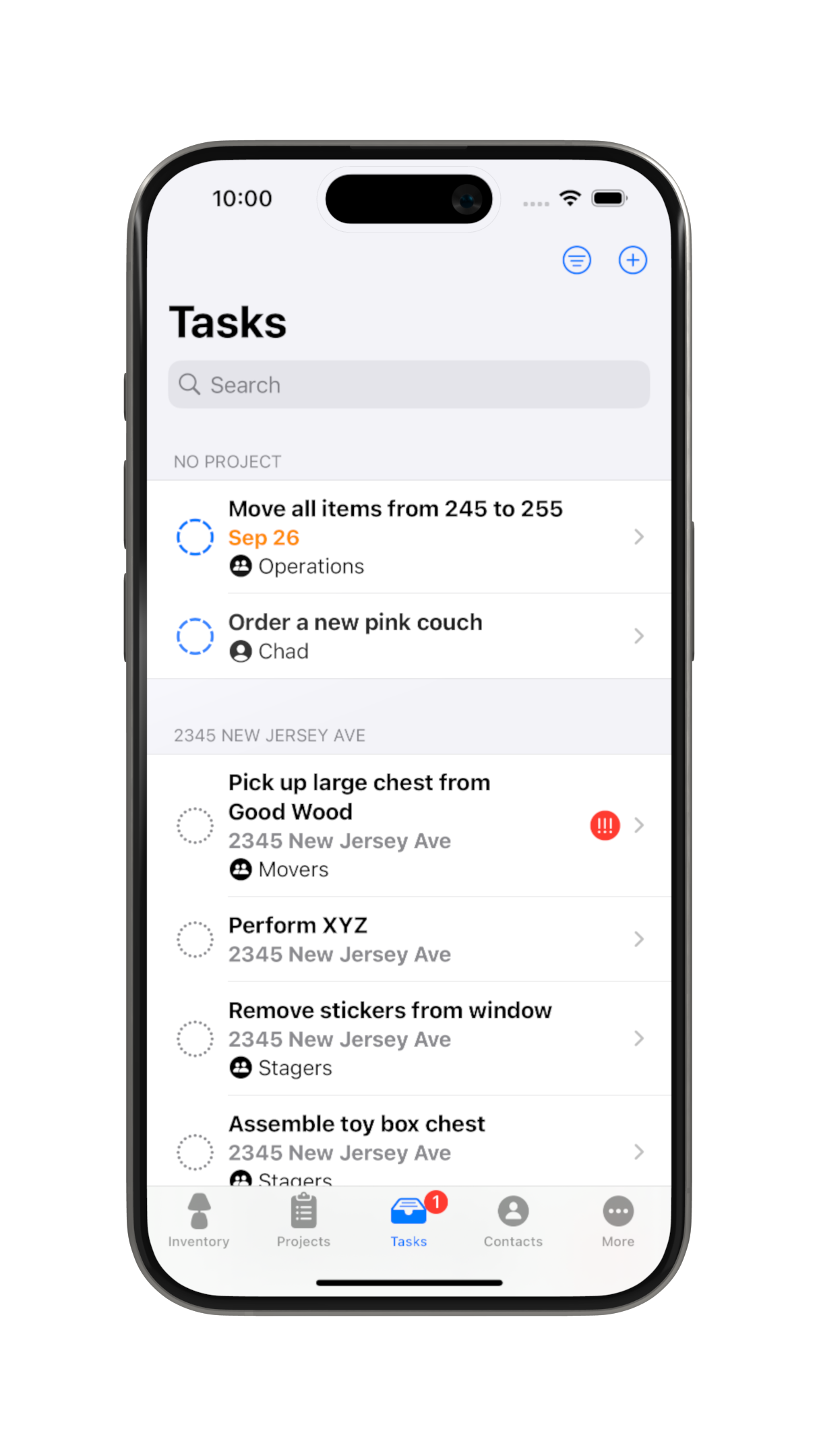 Stager app's task list page